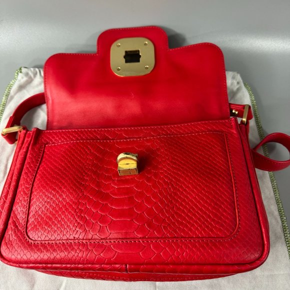 Longchamp Gatsby Python Embossed Leather Shoulder Bag in Red - Picture 9 of 14